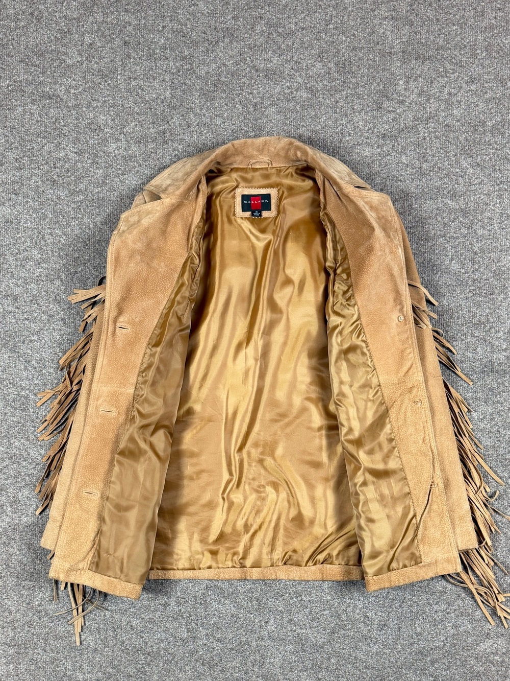 Vintage Gallery Tan Suede Leather Fringe Blazer Jacket Women’s Small Western Y2K - Picture 6 of 12